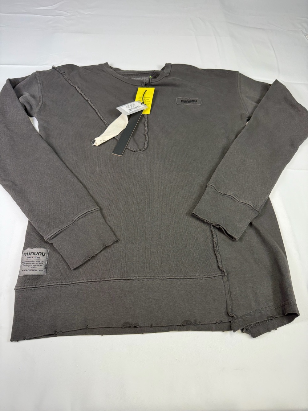 nununu Stone Washed Charcoal Distressed Crewneck Sweatshirt Tee  - 12-14 / NWT - Picture 8 of 16